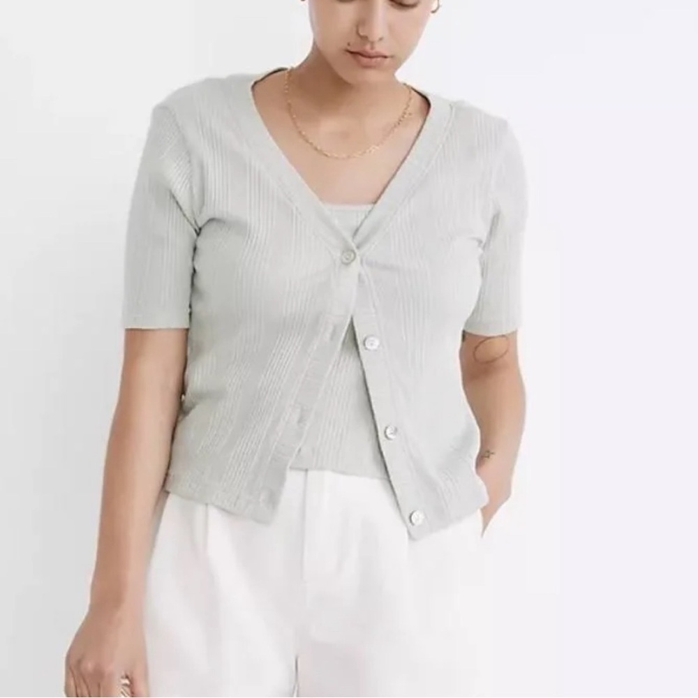 Madewell Women's Pointelle Cardigan Twin Set - Grey sweater and tank set